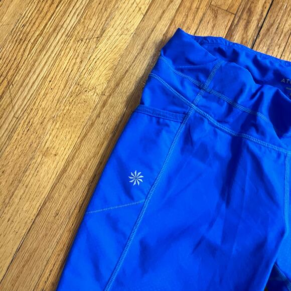 Athleta Leggings Womens Medium Dobby Be Free Knickers Capri Blue Pocket Pants - Picture 4 of 10